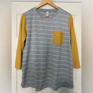 Gray and Yellow Striped Raglan Shirt